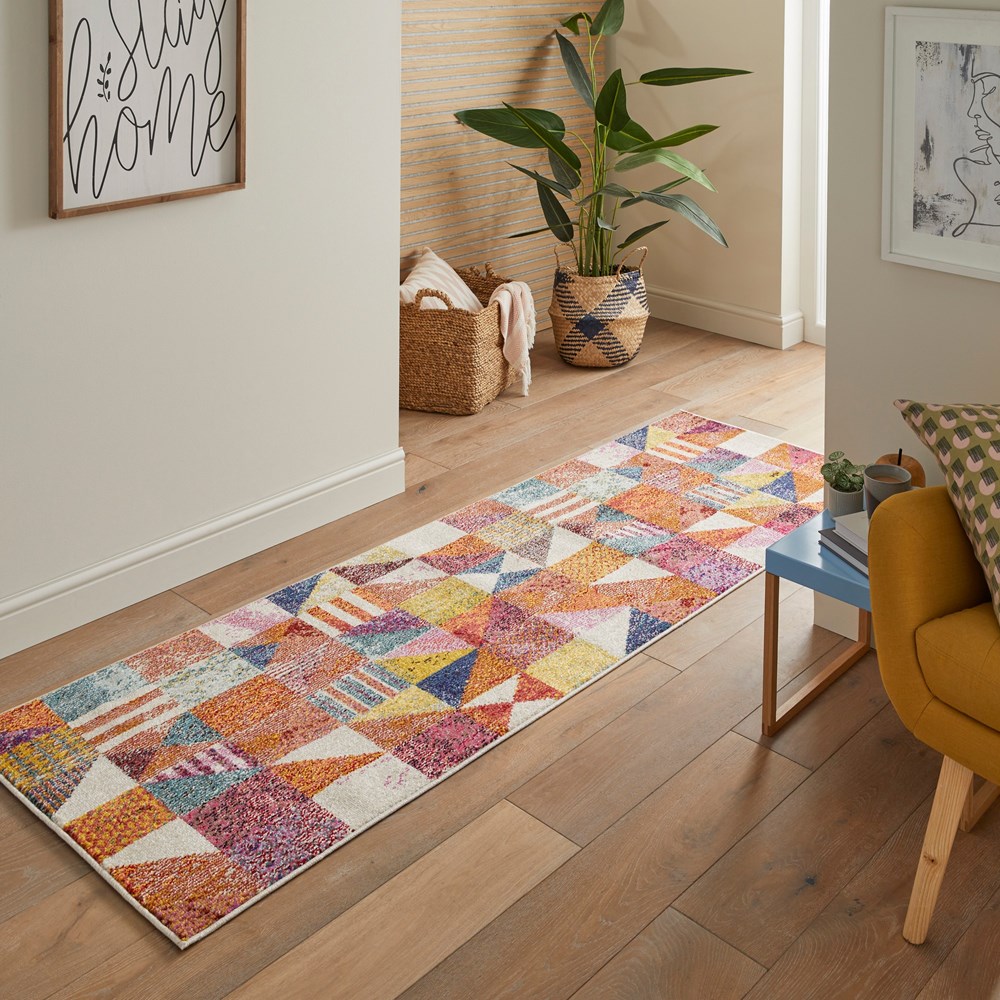 Carnaval CAR102 Geometric Runner Rug by Concept Looms in Multicolour